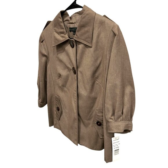 Harve Benard Collection NEW Brown Cropped 1/2 Sleeve Safari Jacket Size 12 - Picture 3 of 11